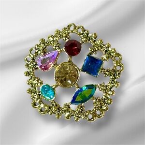 Vibrant Gold Brooch with Multicolor Gems